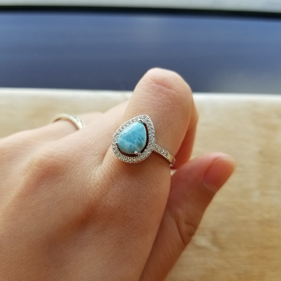 Natural Pear Larimar and Sterling Ring - Picture 5 of 6